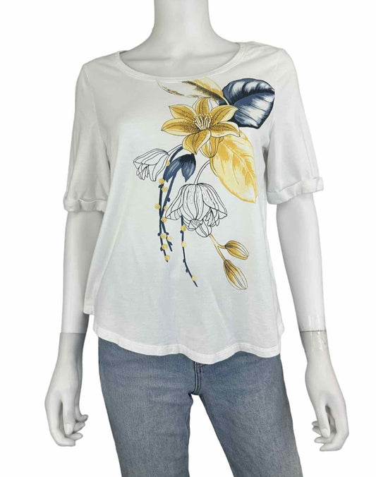 Chicos Yellow Flower Knit Top Size M