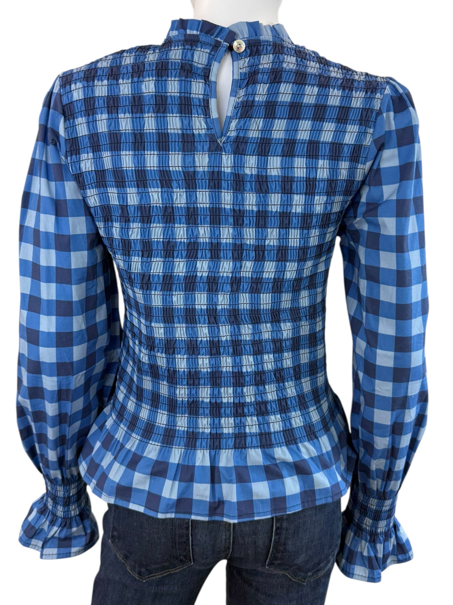 MIND TRAVELER NWT Blue Gingham Check Chia Blouse Size L