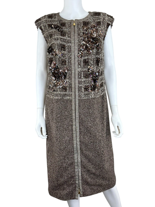 ESCADA Brown Alpaca Wool Tweed Midi Dress Size 44