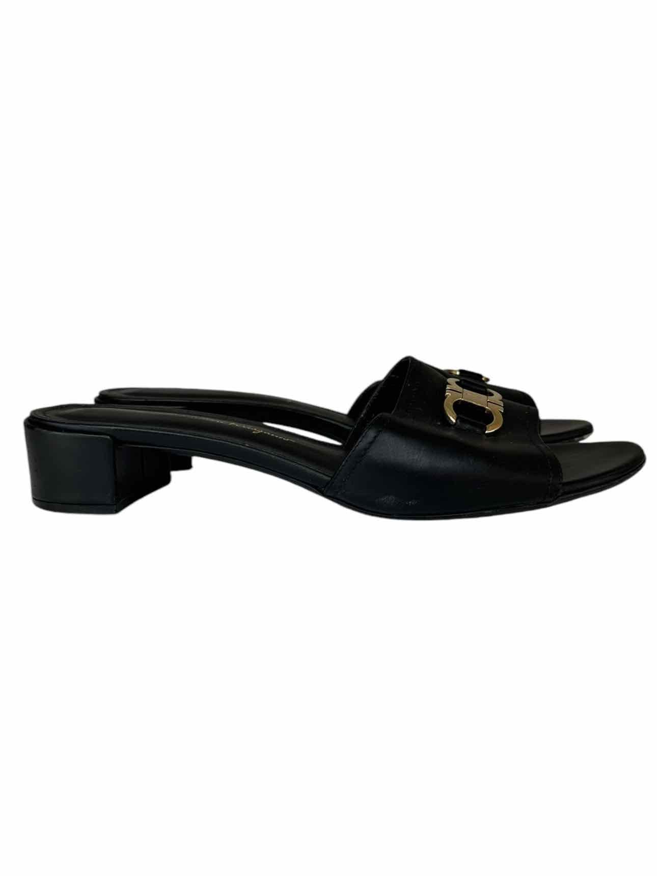 Salvatore Ferragamo Black Leather Rhodes Mules Size 7.5