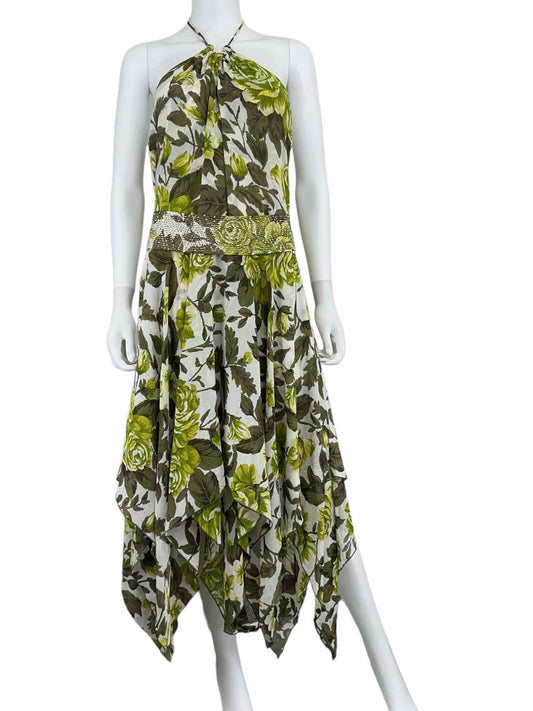 St. John COUTURE Green Leaf Print Halter Sundress Size M