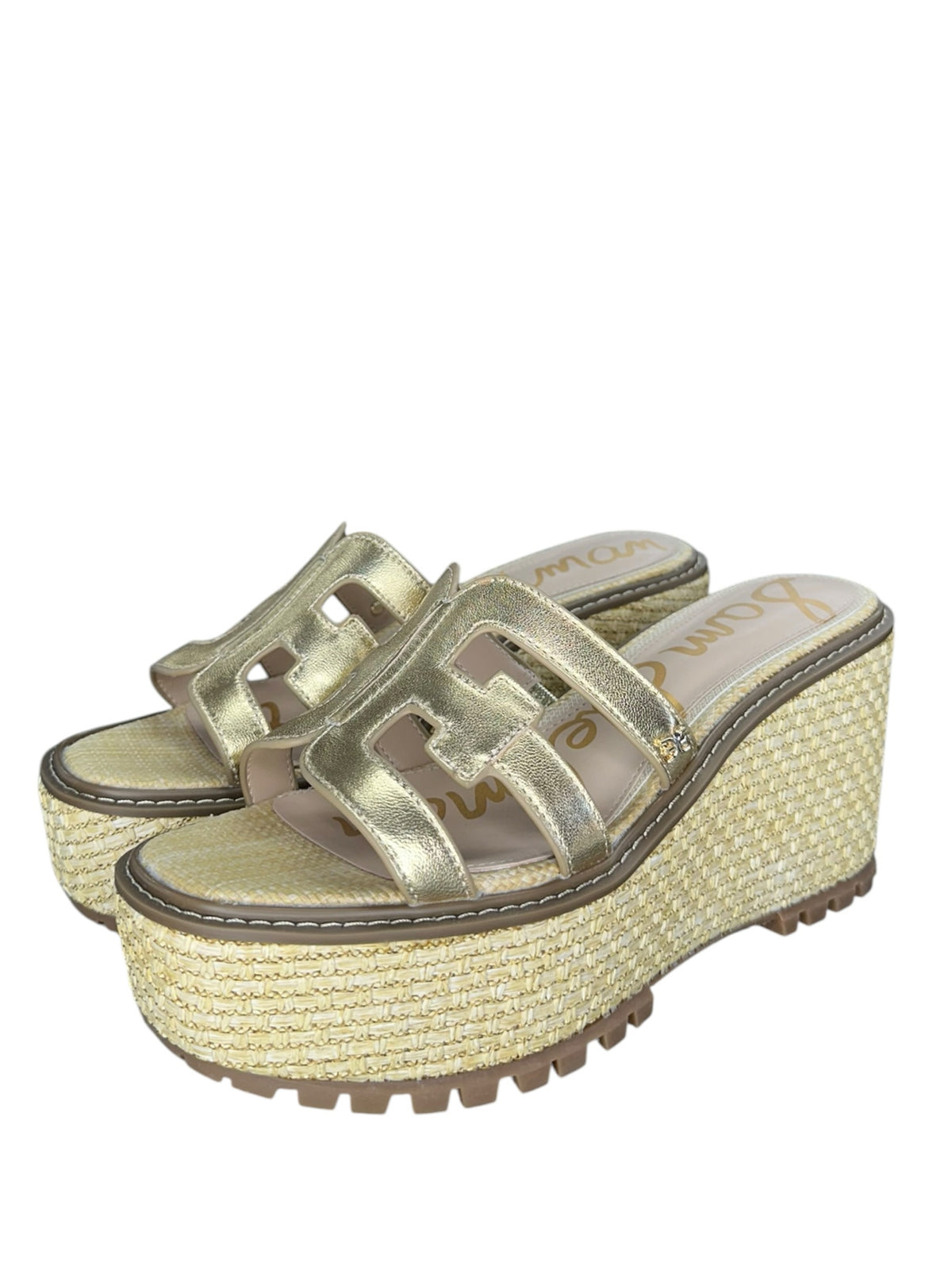 Sam Edelman Gold Laine Espadrille Platform Wedges Size 9