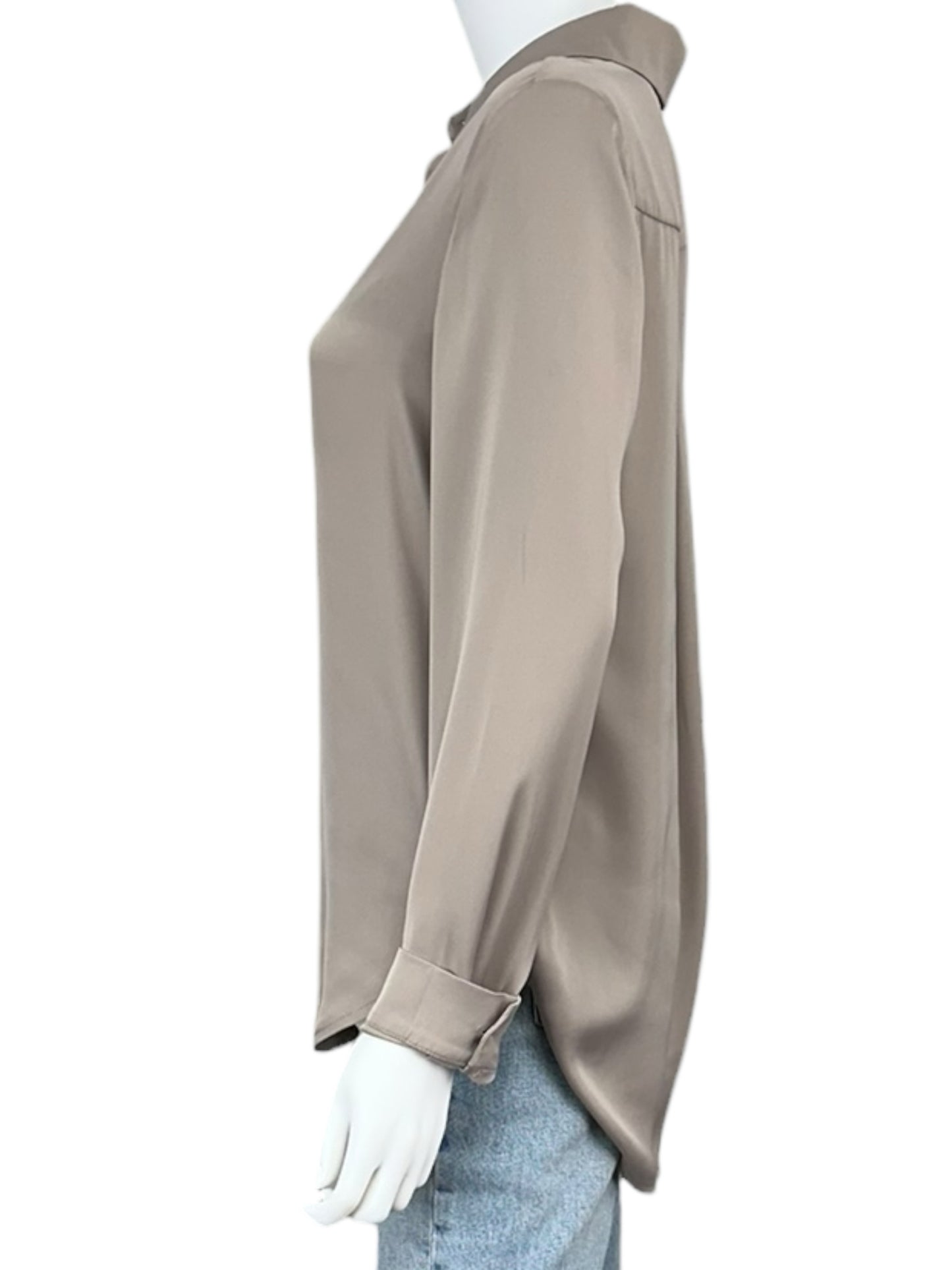 RD STYLE NWT Taupe Satin Button-Down Shirt Size S