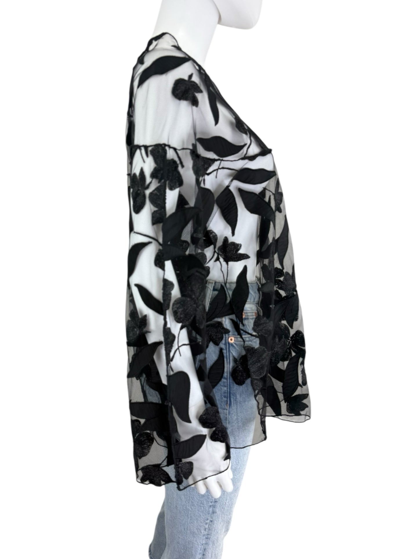 GIORGIO ARMANI Black Sheer Floral Blouse Size 40