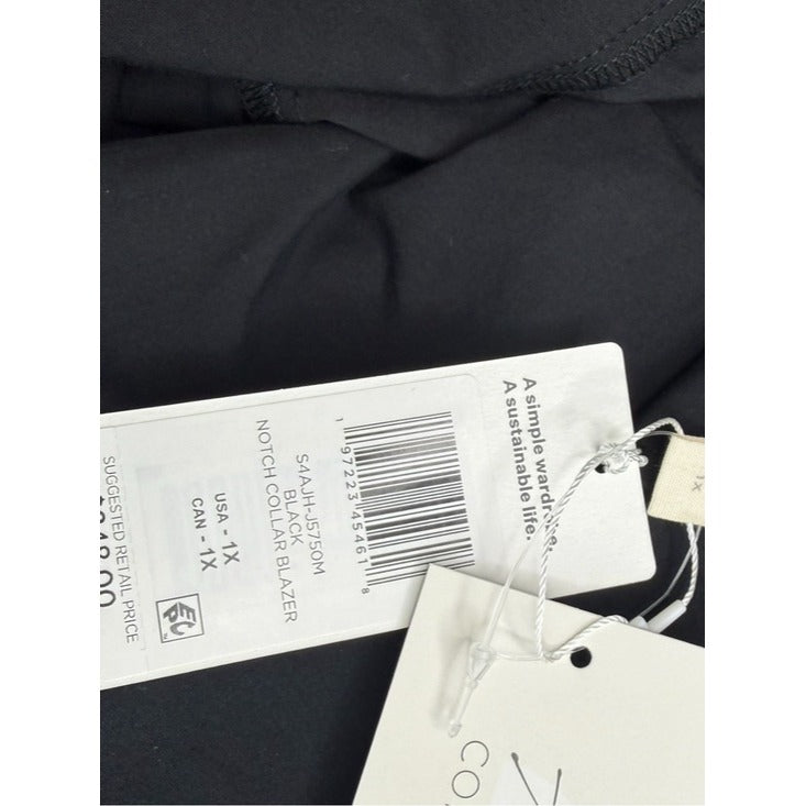 Eileen Fisher NWT Black 100% Organic Cotton Notch Collar Blazer Size 1X
