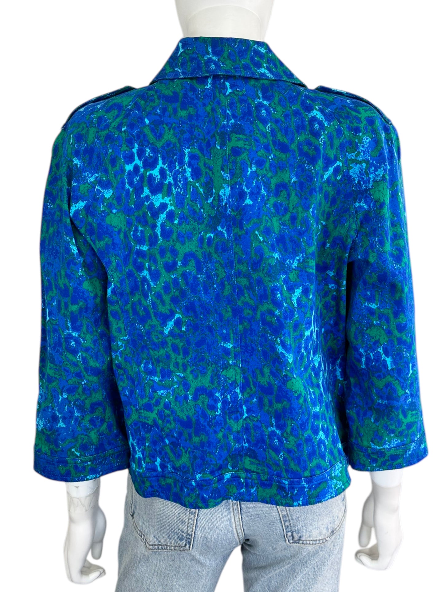 St John Blue and Green Cheetah Jacket Size L