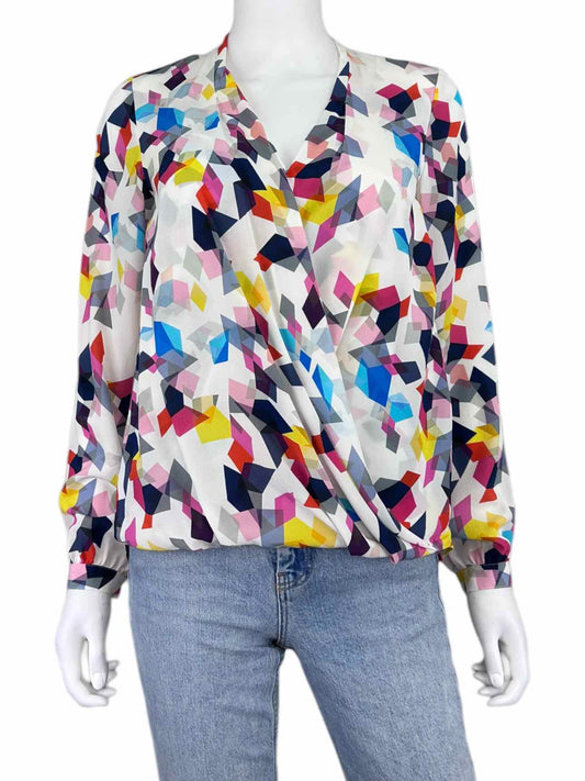 TRINA TURK 100% Silk Geo Print Blouse Size S