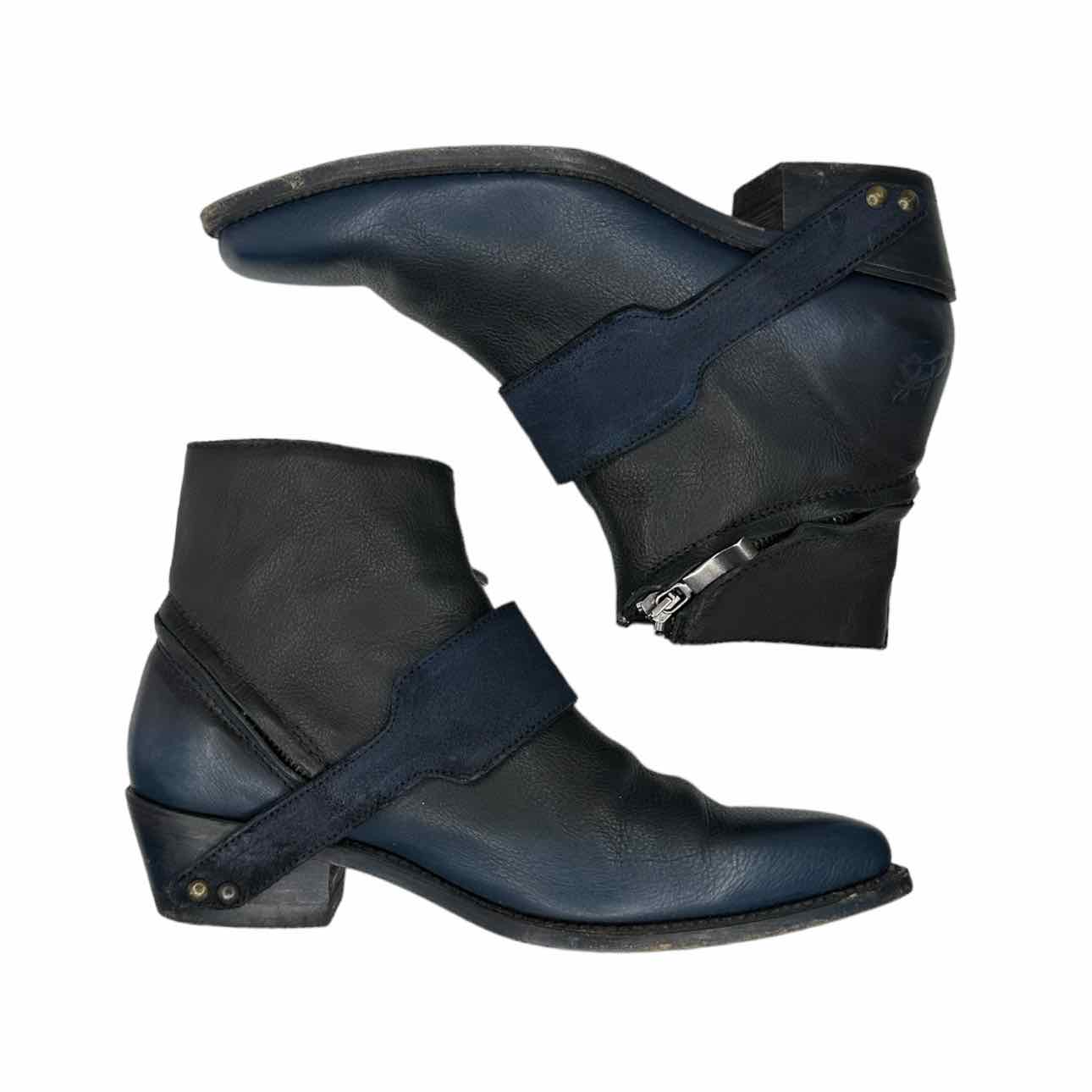 John Fluevog Navy Leather Booties Size 8