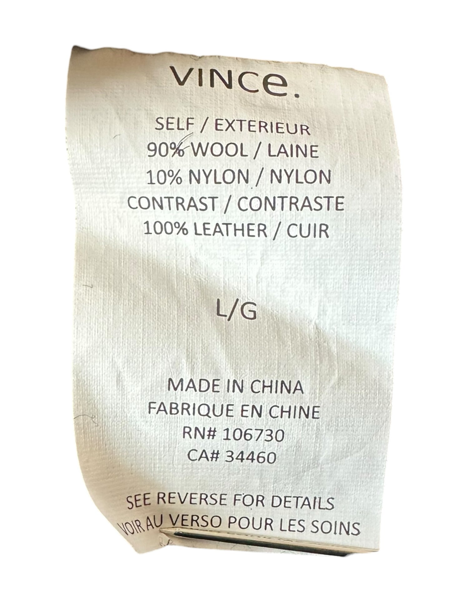 Vince Black Wool Leather Sleeve Coat Size L