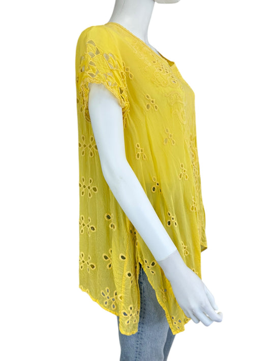 Johnny Was Yellow Eyelet Blouse Size M