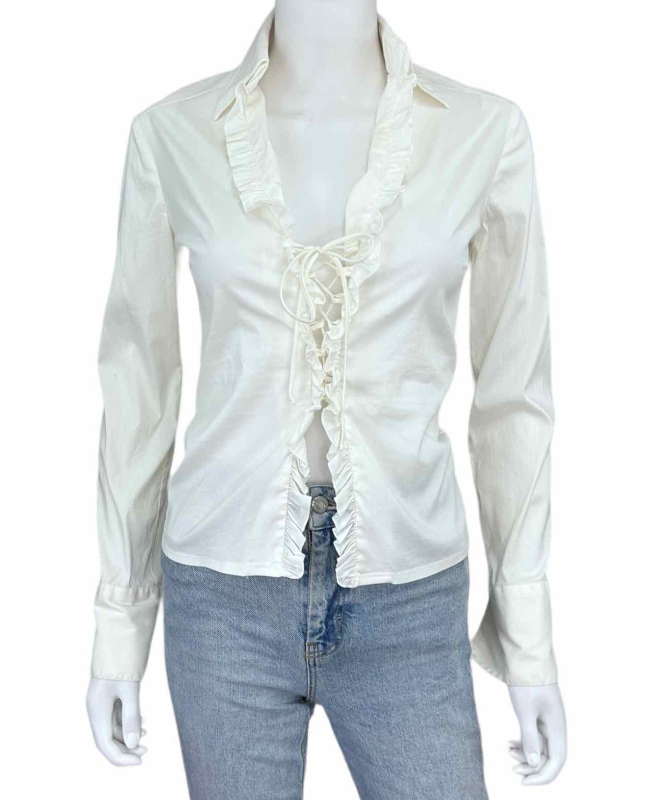 TRINA TURK White Ruffle Trim Top Size p