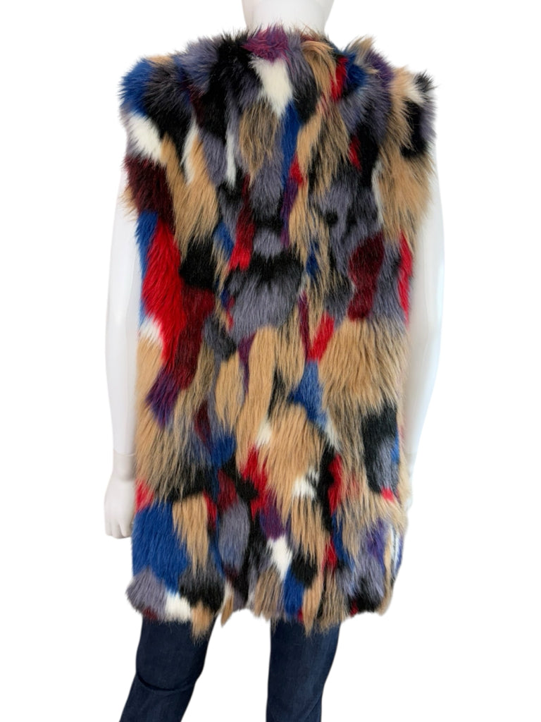 GIANNI BINI Multi-colored Fauc Fur Vest Size XL
