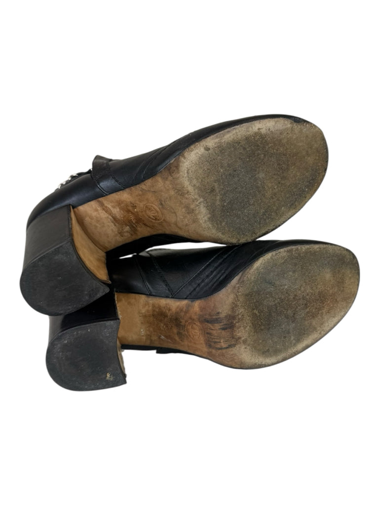 CHANEL Black Leather Ankle Boot Size 38.5