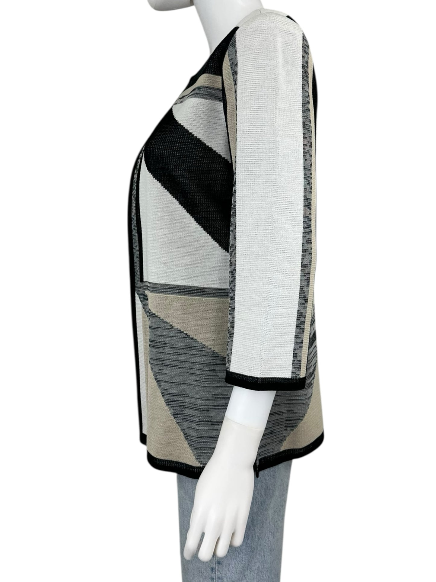 MING WANG Geometric Pattern Sweater Knit Cardigan Jacket Size S