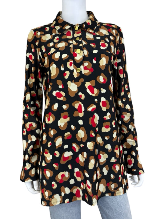 JUDE CONNALLY Black Retro Leopard Print Top Size M