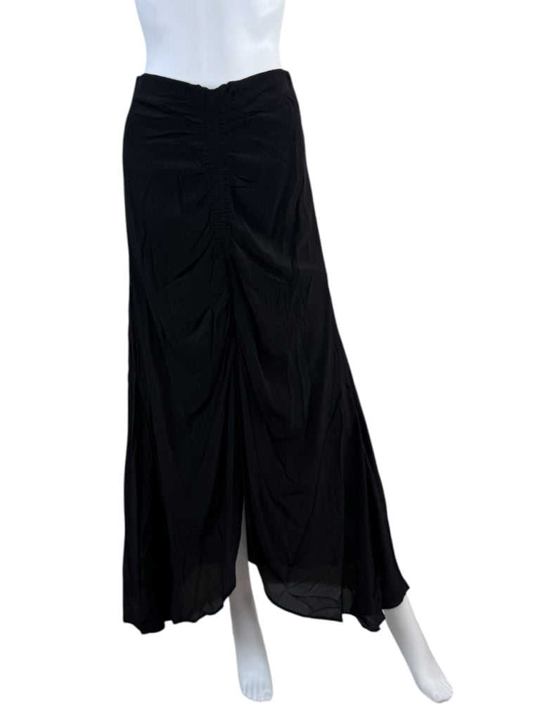 MARIACHER Black Silk Ruched Drape Midi Skirt Size S