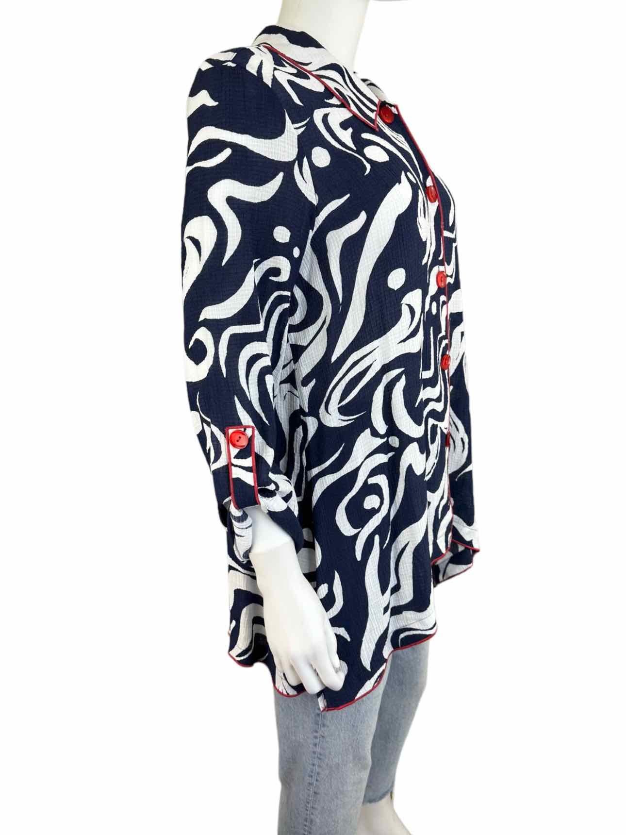 Ali Miles NWT Navy Swirl Printed Blouse Size M