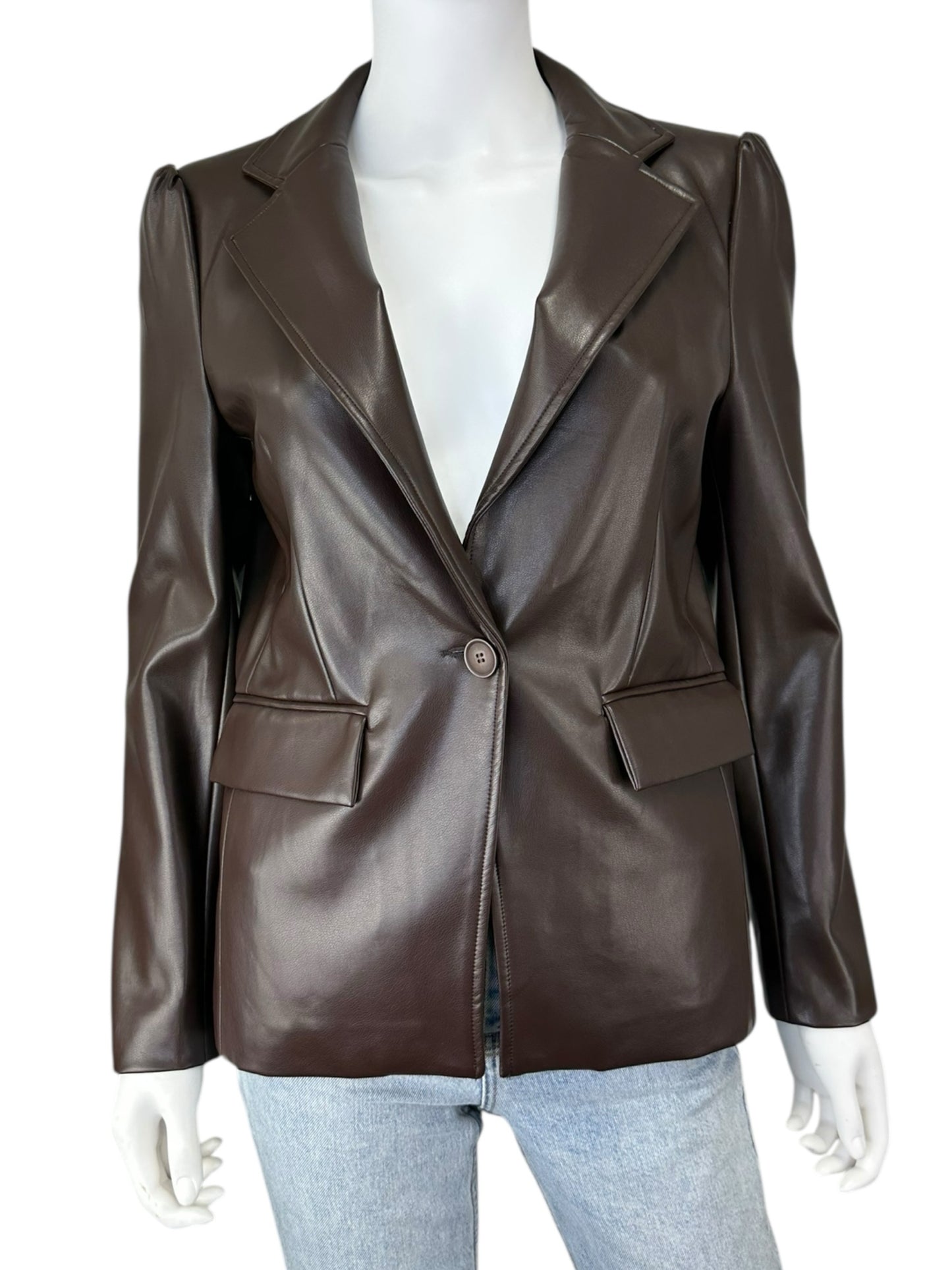 j. society Brown Vegan Leather Blazer Size S