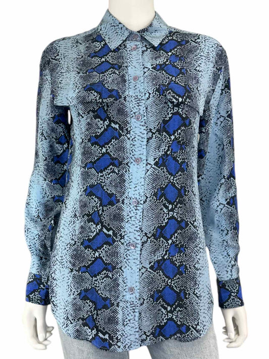 EQUIPMENT 100% Silk Blue Snakeskin Button-Down Size XS