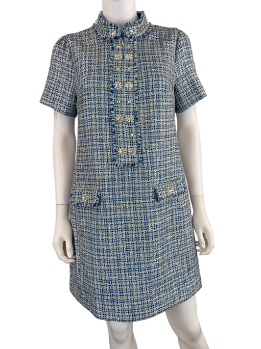 Lilly Pulitzer NWT Blue Teddy Metallic Tweed Shift Dress Size 4