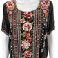 Johnny Was Gray Velvet Floral Embroidered Blouse Size S
