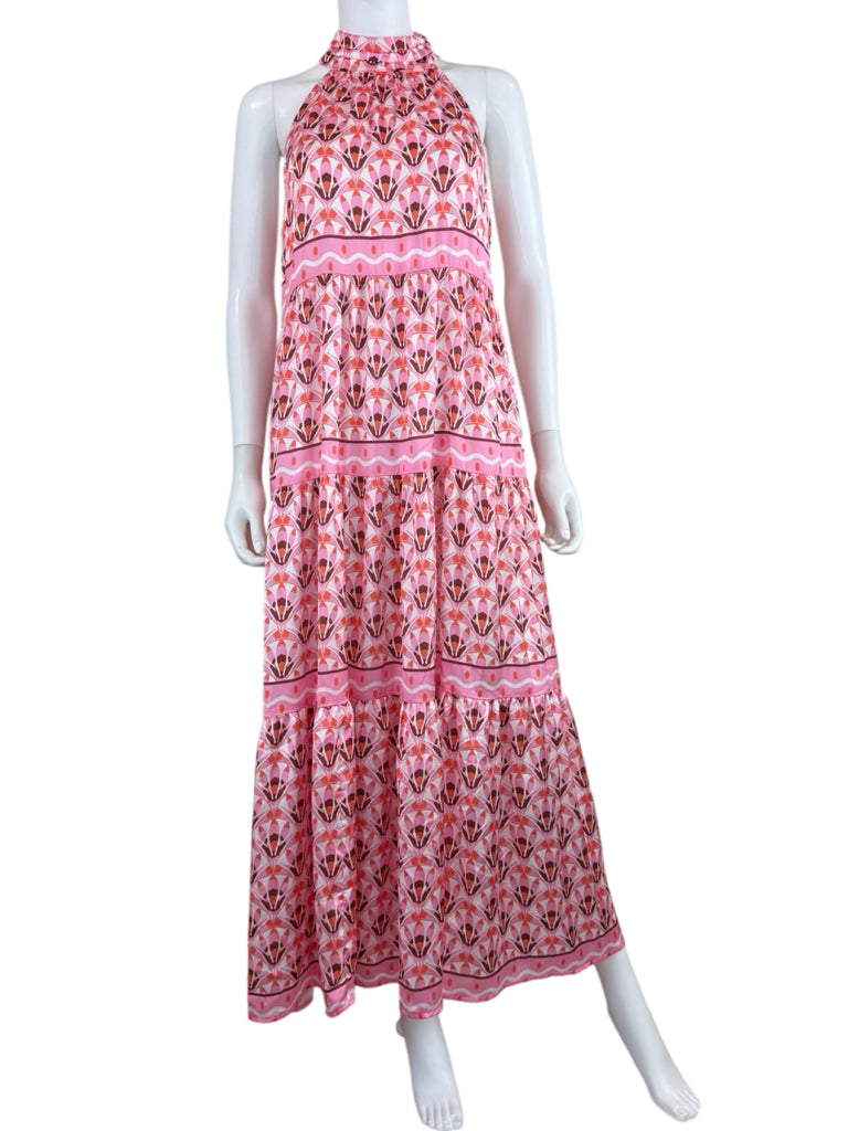JADE Melody Tam NWT Pink Tribecca Fans Cinch Neck Maxi Dress Size S Dress
