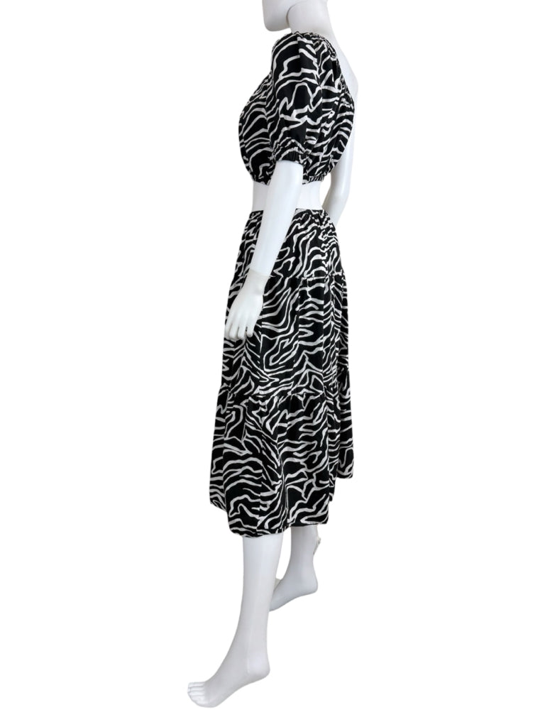 Rails Black Zebra Evy One Shoulder Cropped Top & Skirt Size XS