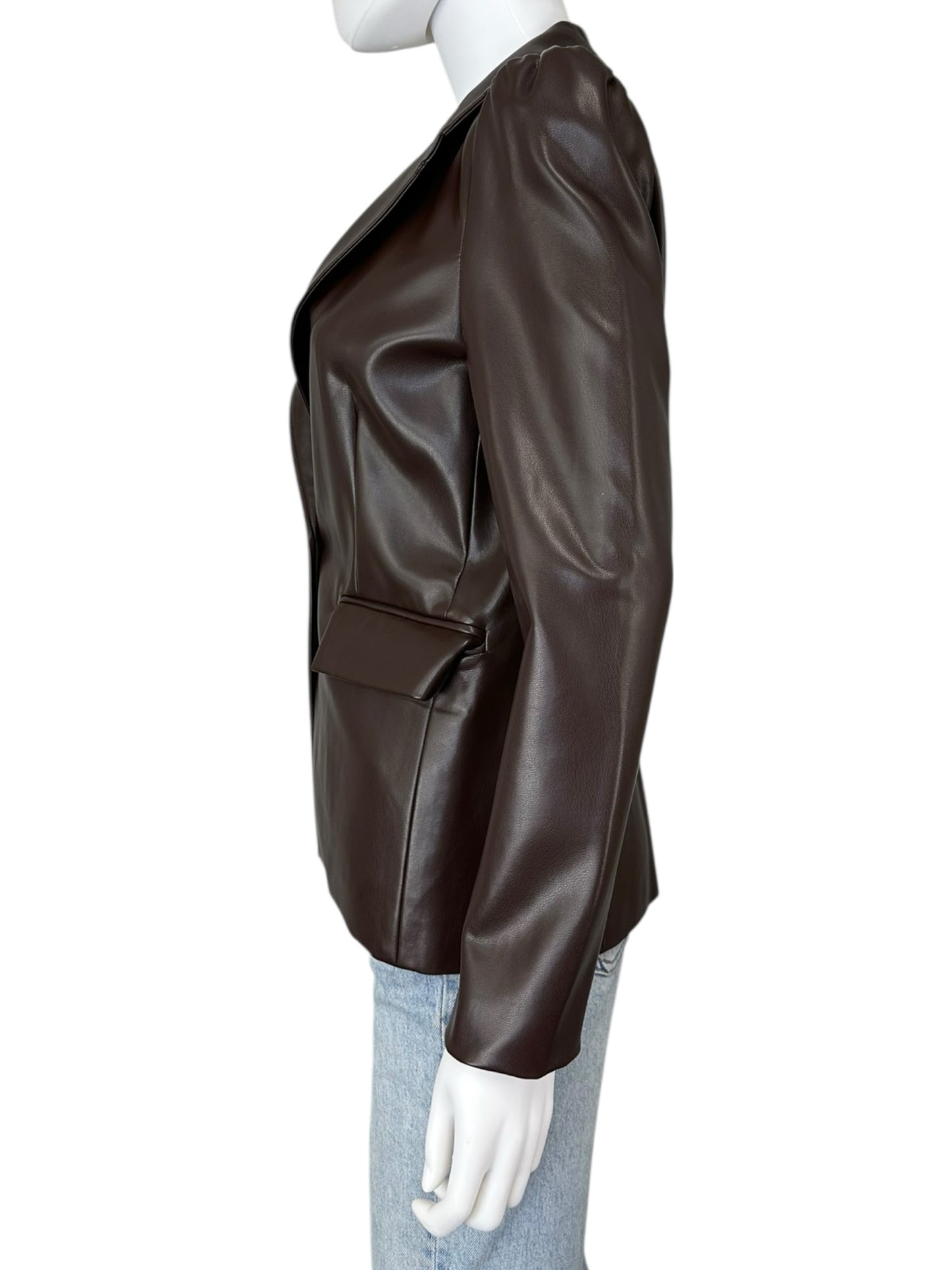 j. society Brown Vegan Leather Blazer Size S