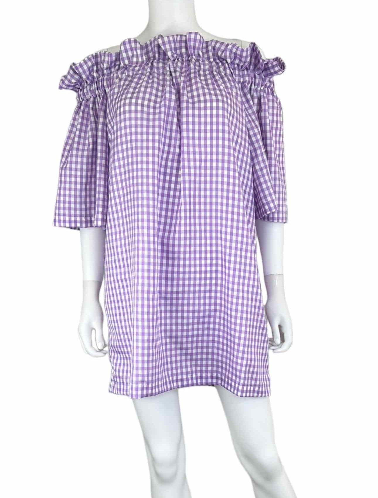 Hello Dobson Purple Gingham Check Mini Dress Size L