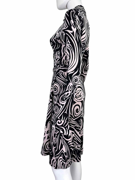 Diane von Furstenberg Black Swirl Silk Print Wrap Dress Size 4