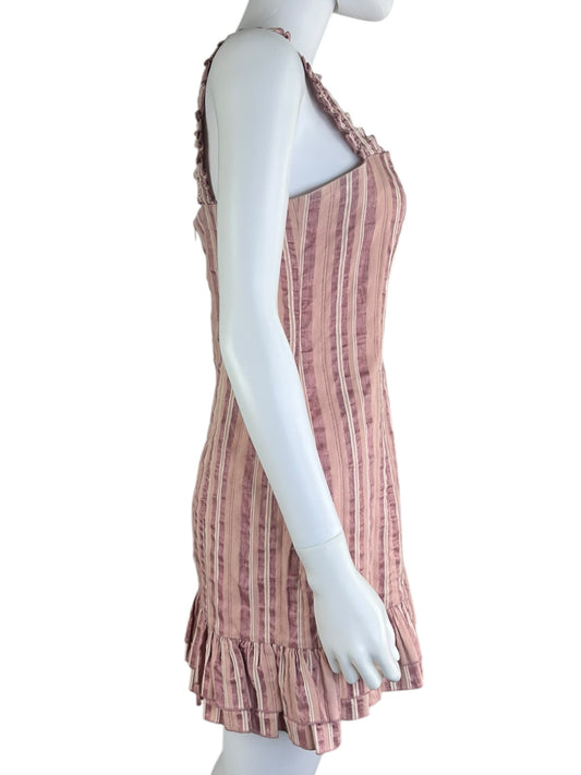 ALEXIS Pink Striped Linen Blend Mini Sundress Size M