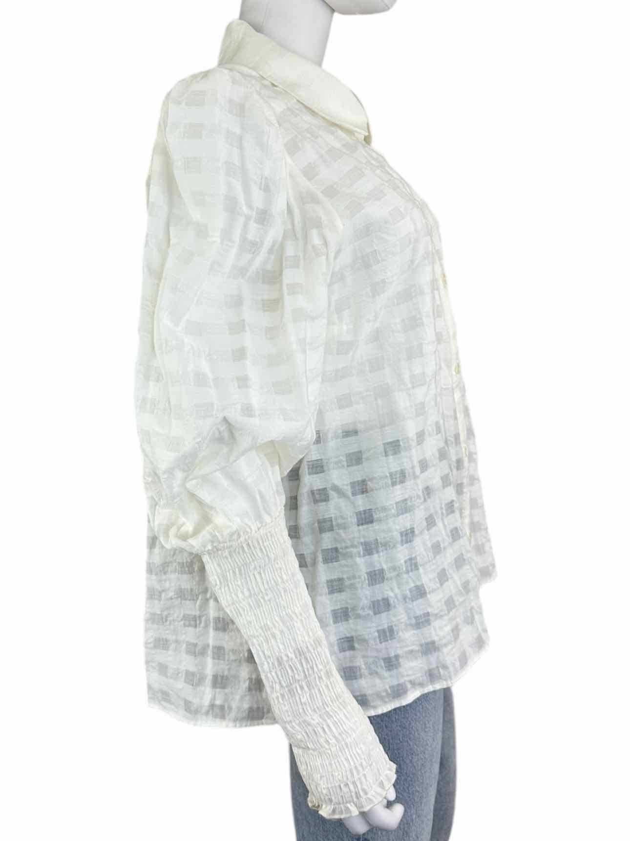 maeve Sheer Cream Plaid Button-Down Size L