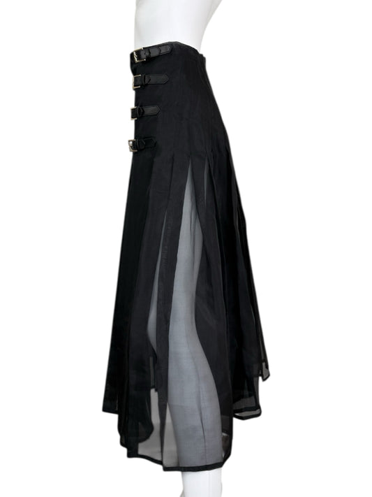 CYNTHIA ROWLEY COLLECTION NWT Black Organze Pleated Buckles Skirt Size 4