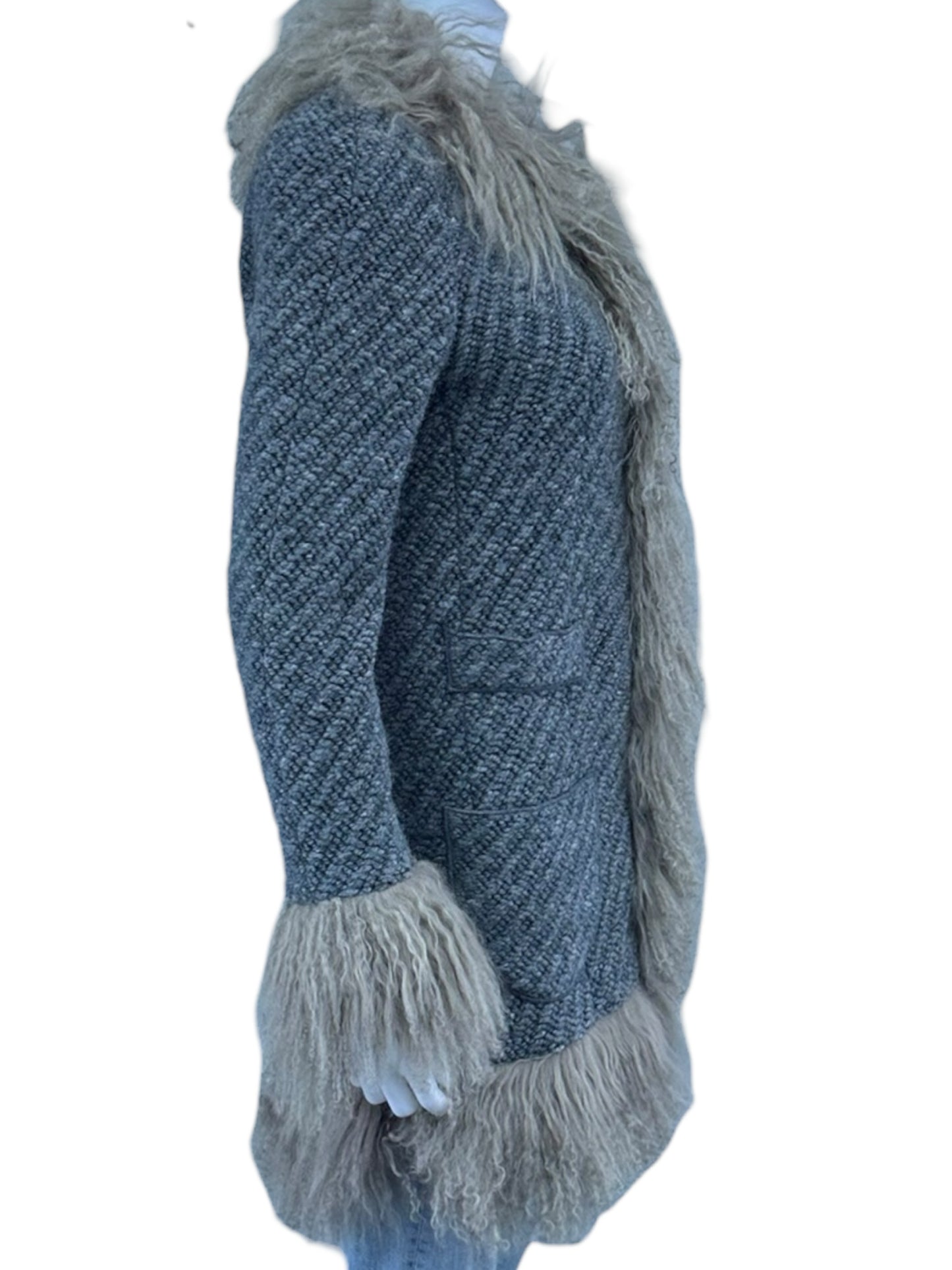 DOLCE & GABBANA Gray Mongolian Lamb Peacoat Size 42