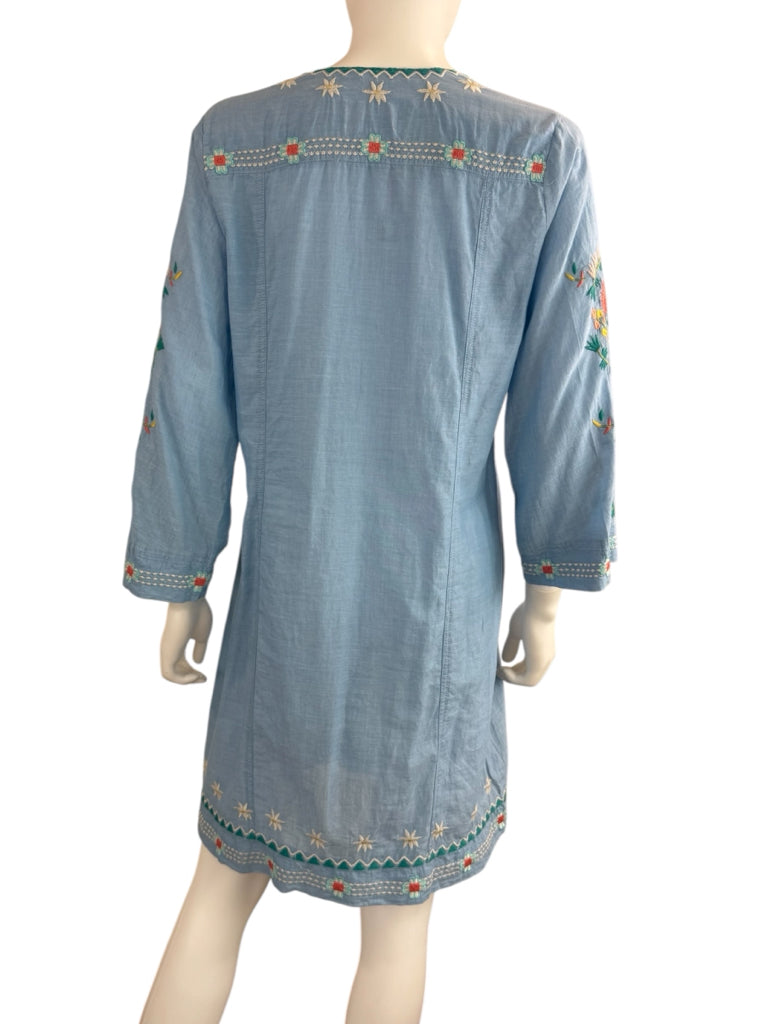 Johnny Was Blue 100% Cotton Embroidered Dress Size S