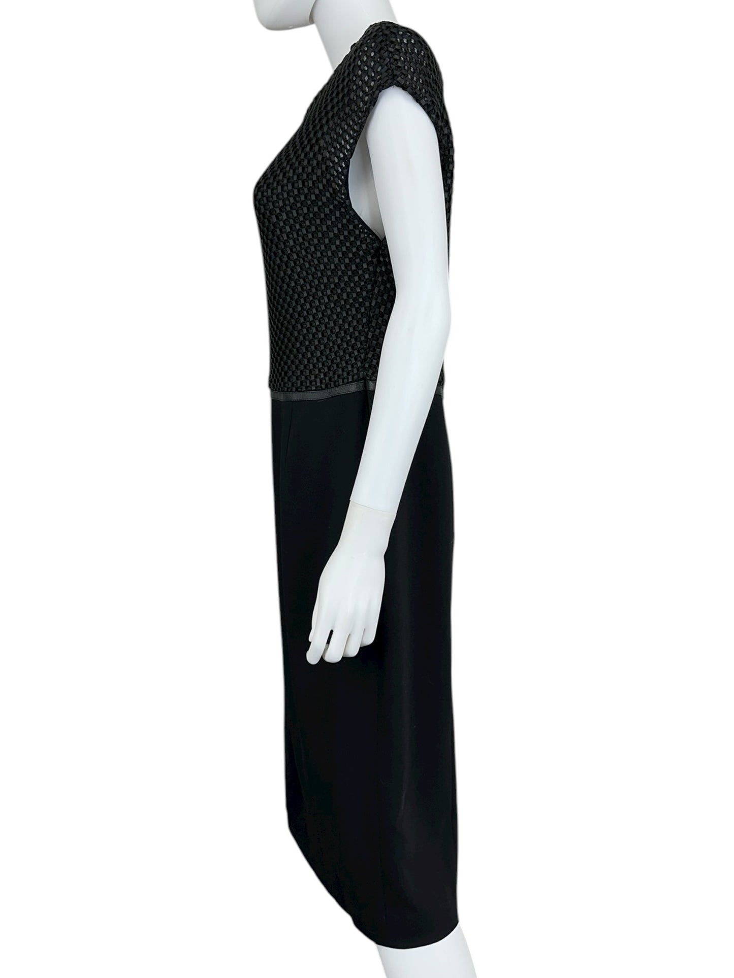 ESCADA Black Virgin Wool Leather Dress Size 42