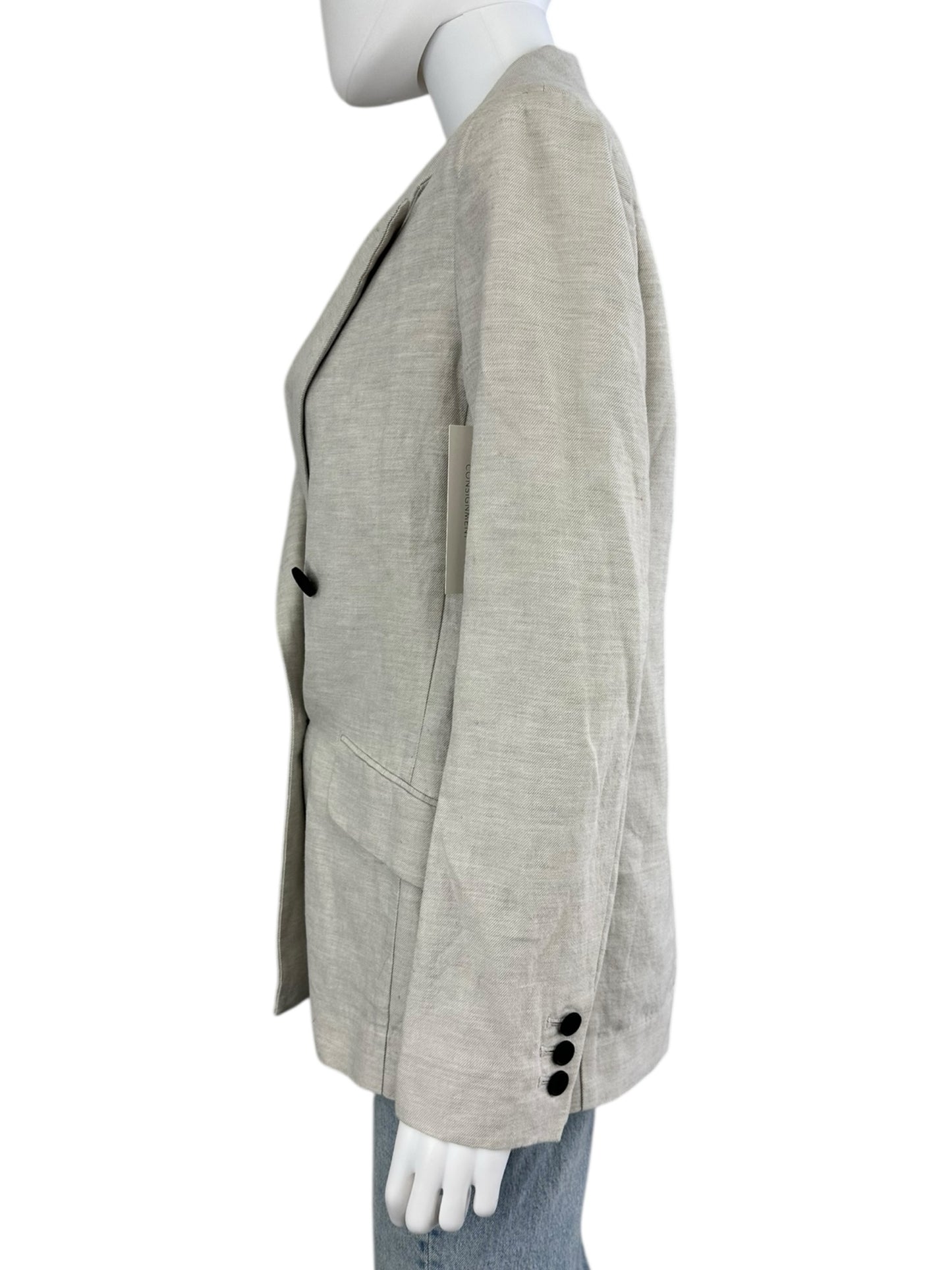 AllSaints Tan Linen Double Breasted Sammie Blazer Size 2