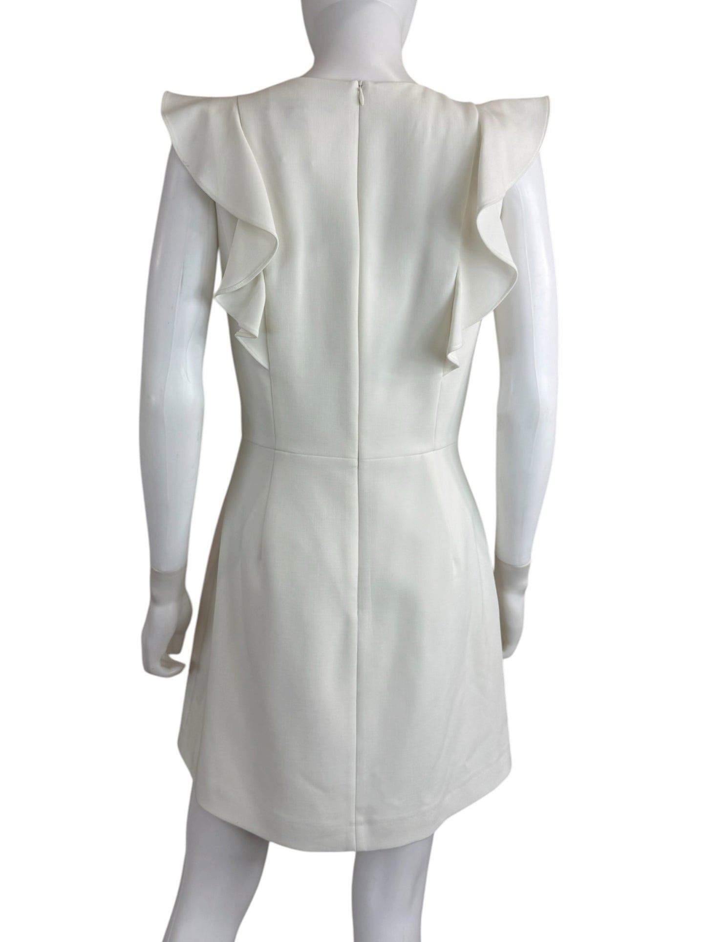 French Connection White Whisper Ruffle V-Neck Mini Cocktail Dress Size 8