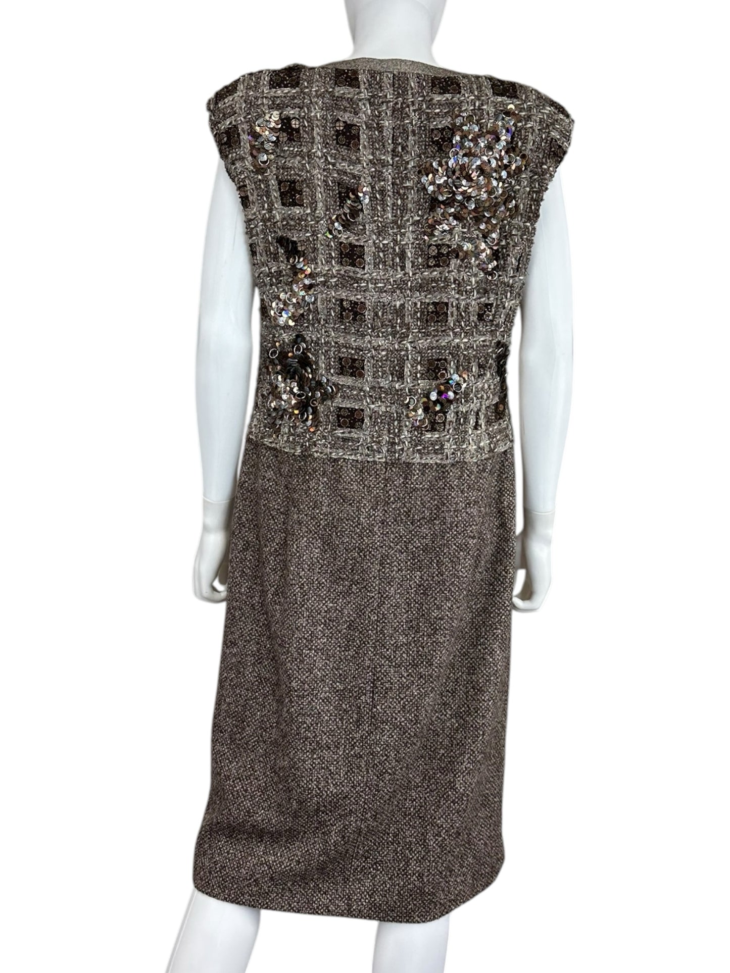 ESCADA Brown Alpaca Wool Tweed Midi Dress Size 44