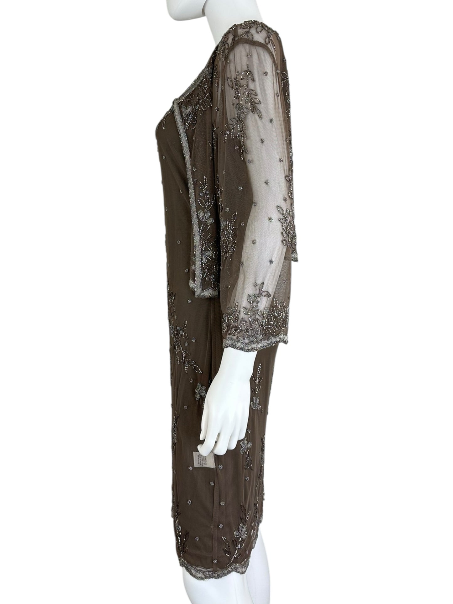 SCALA NWT Brown Beaded Formal Dress and Cardigan Set Size 12