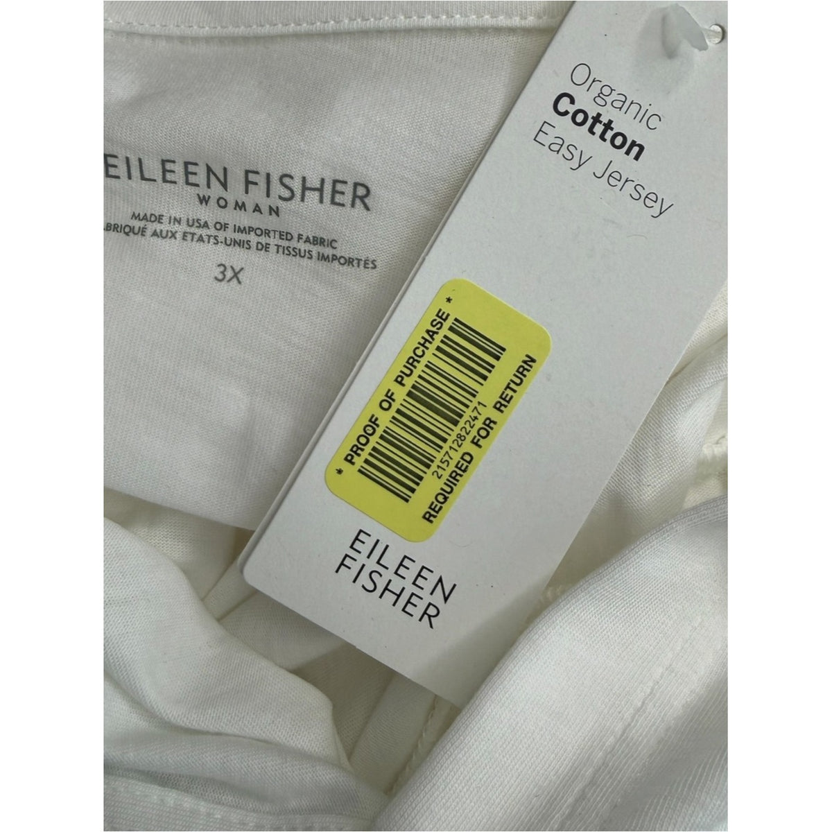 Eileen Fisher NWT White Organic Cotton Easy Jersey Shirt Size 3X