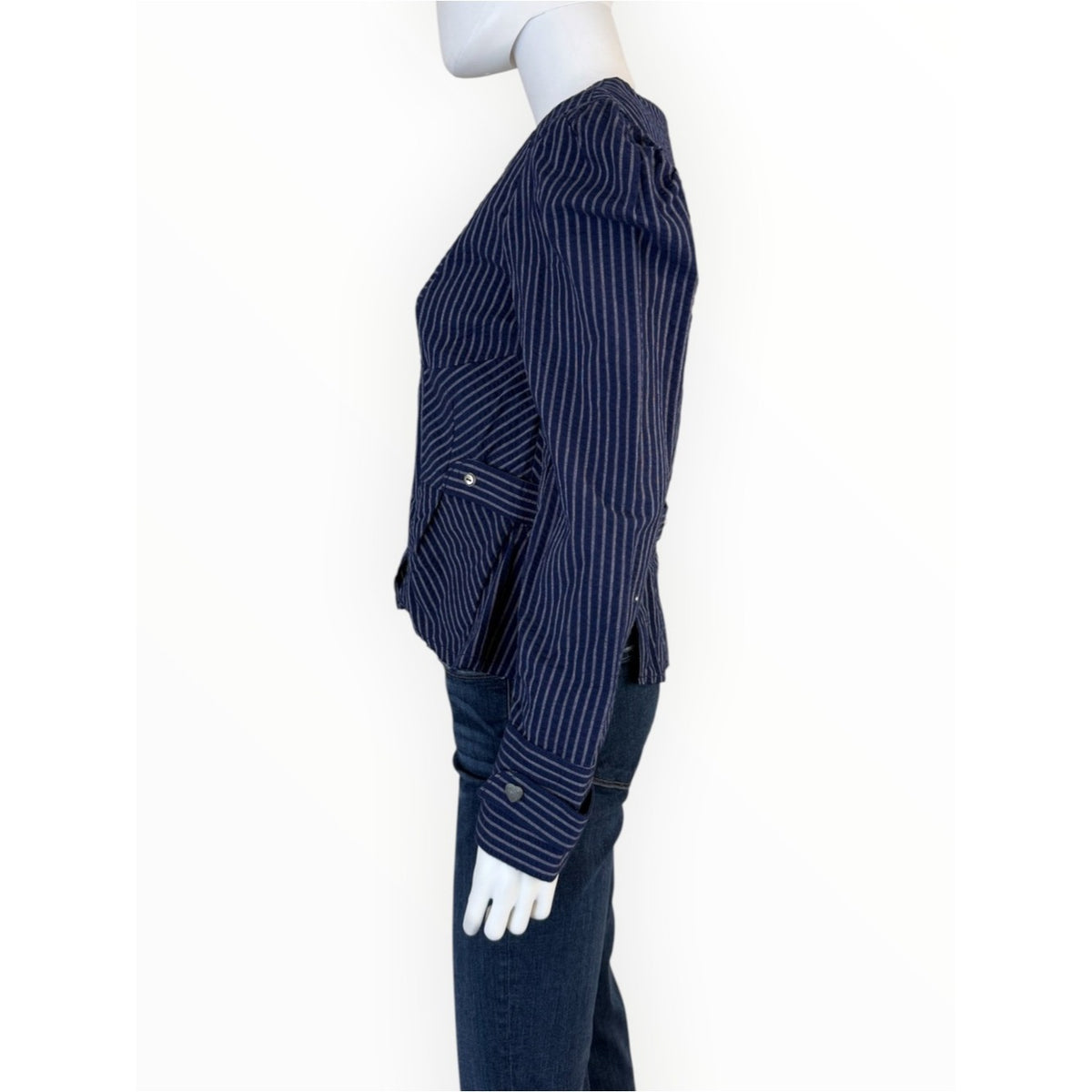 Free People NWT Navy Darcy Striped Peplum Jacket Size XS
