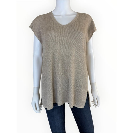 Eileen Fisher Beige Organic Linen Delave V-Neck Top Size S