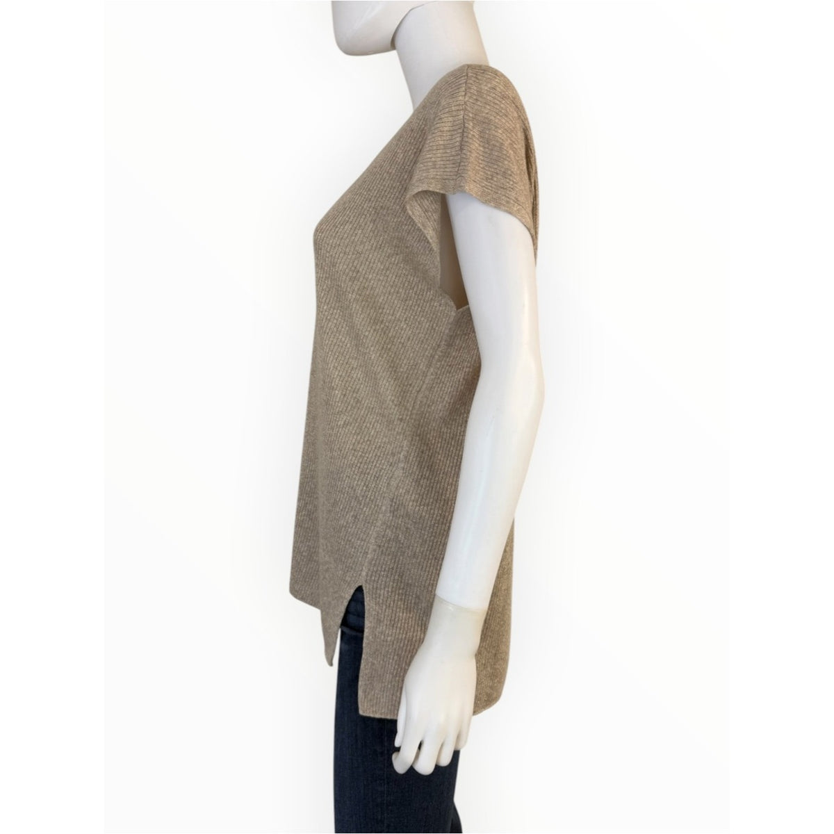 Eileen Fisher Beige Organic Linen Delave V-Neck Top Size S