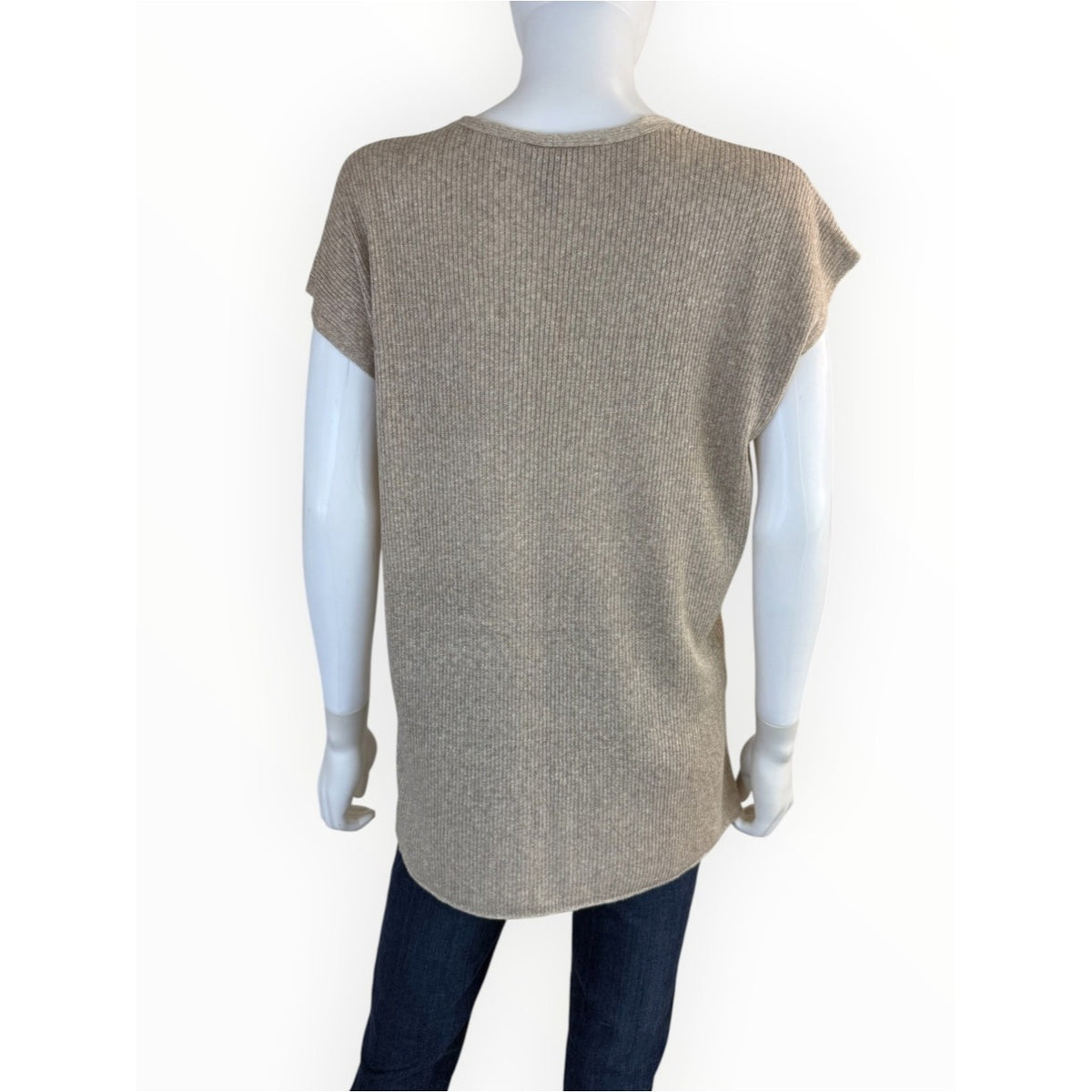 Eileen Fisher Beige Organic Linen Delave V-Neck Top Size S