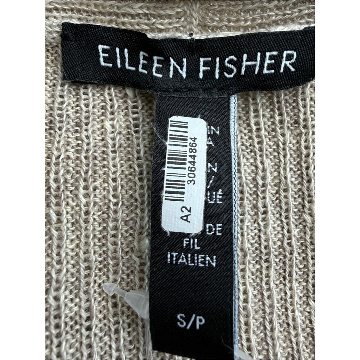 Eileen Fisher Beige Organic Linen Delave V-Neck Top Size S