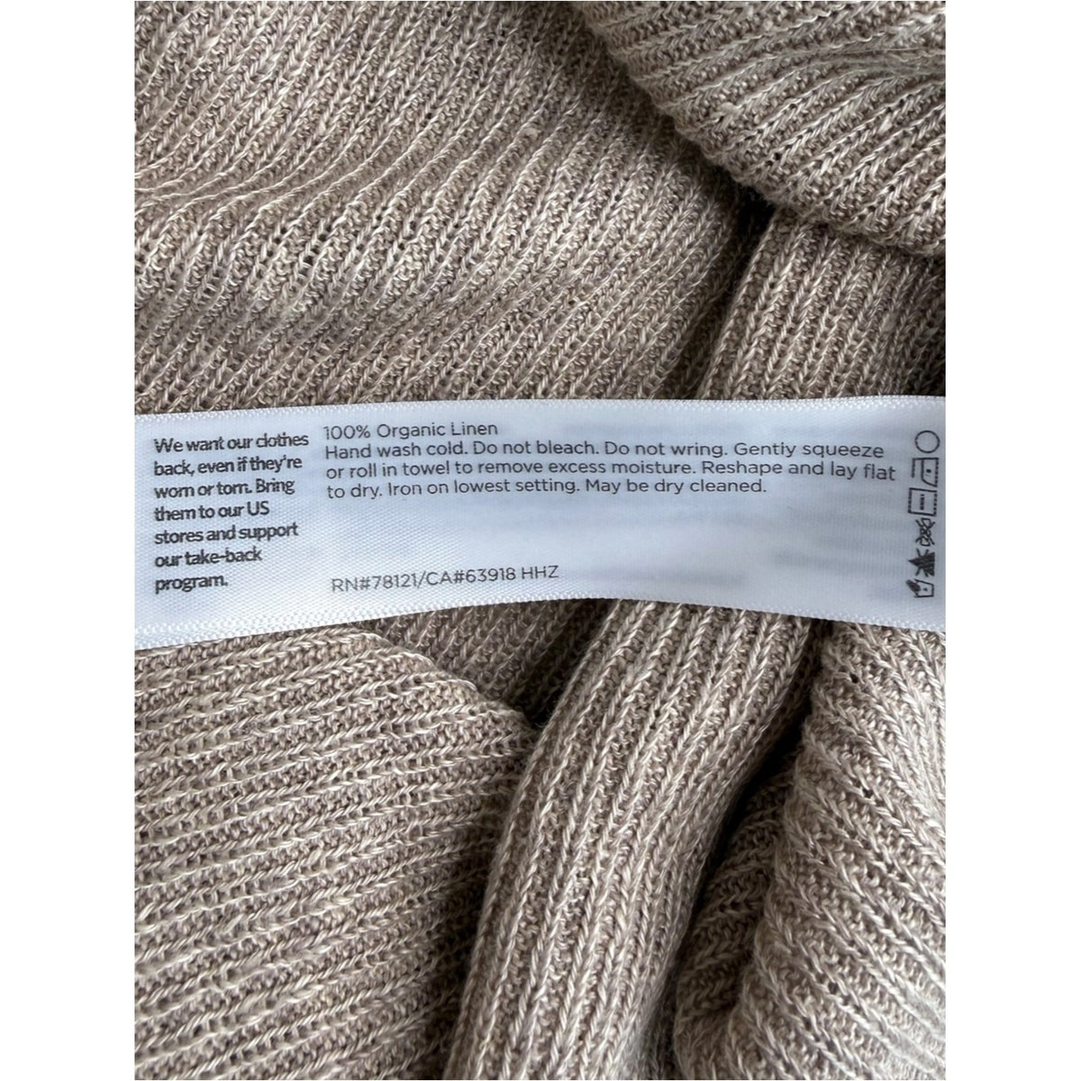 Eileen Fisher Beige Organic Linen Delave V-Neck Top Size S