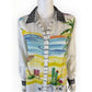 John Mark Beach Novelty Print Button Front Tunic Blouse Resort Size S