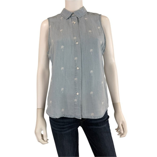 Rails Blue Mila Palms Sleeveless Chambray Button-down Size M