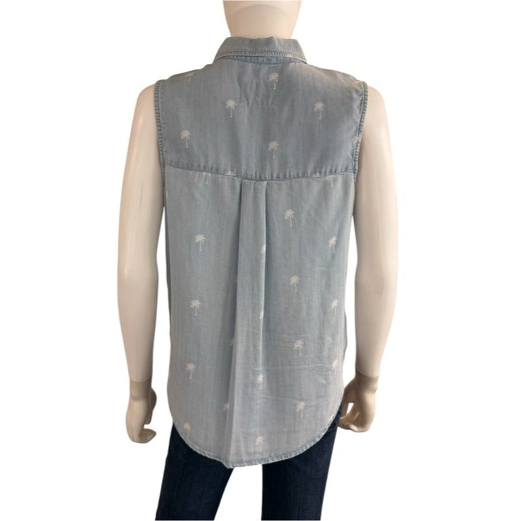 Rails Blue Mila Palms Sleeveless Chambray Button-down Size M